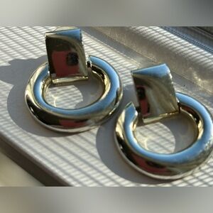 VTG 80’s Silver Tone Door Knocker Pierced Earring Post 1.5” Classic Elegant